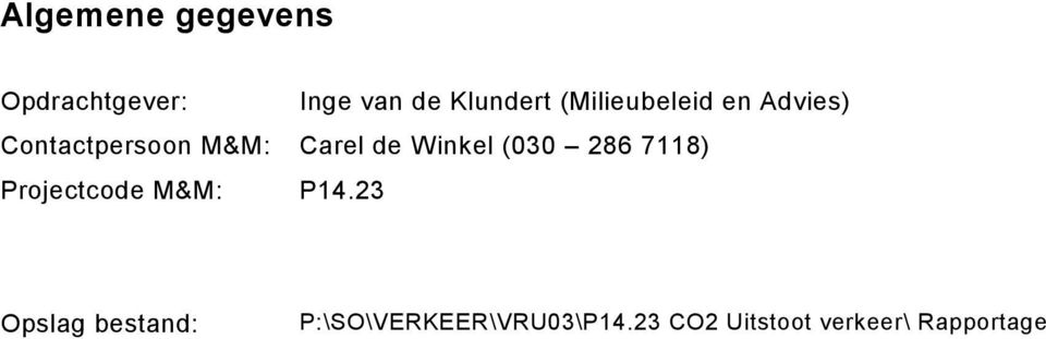 Winkel (030 286 7118) Projectcode M&M: P14.