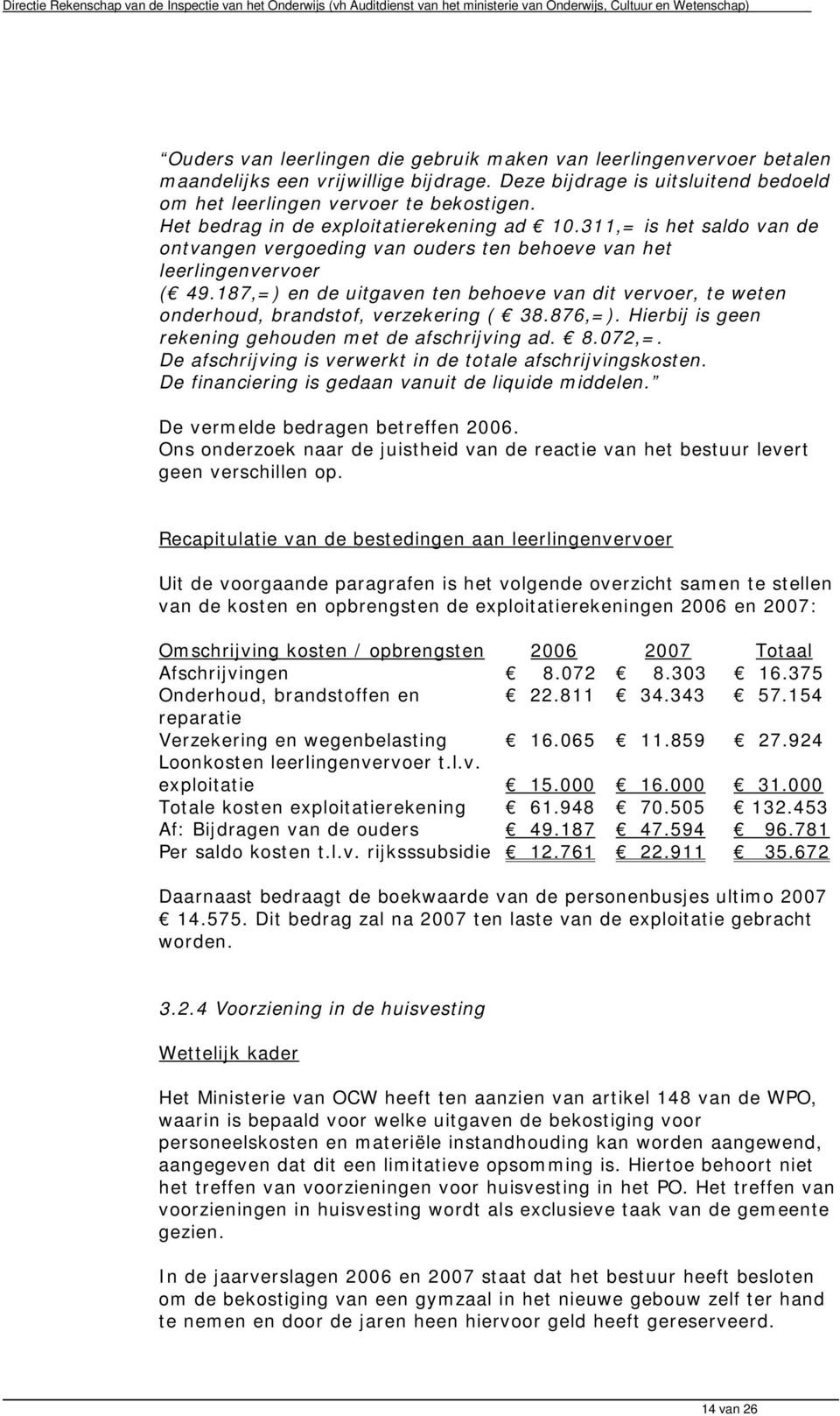 187,=) en de uitgaven ten behoeve van dit vervoer, te weten onderhoud, brandstof, verzekering ( 38.876,=). Hierbij is geen rekening gehouden met de afschrijving ad. 8.072,=.