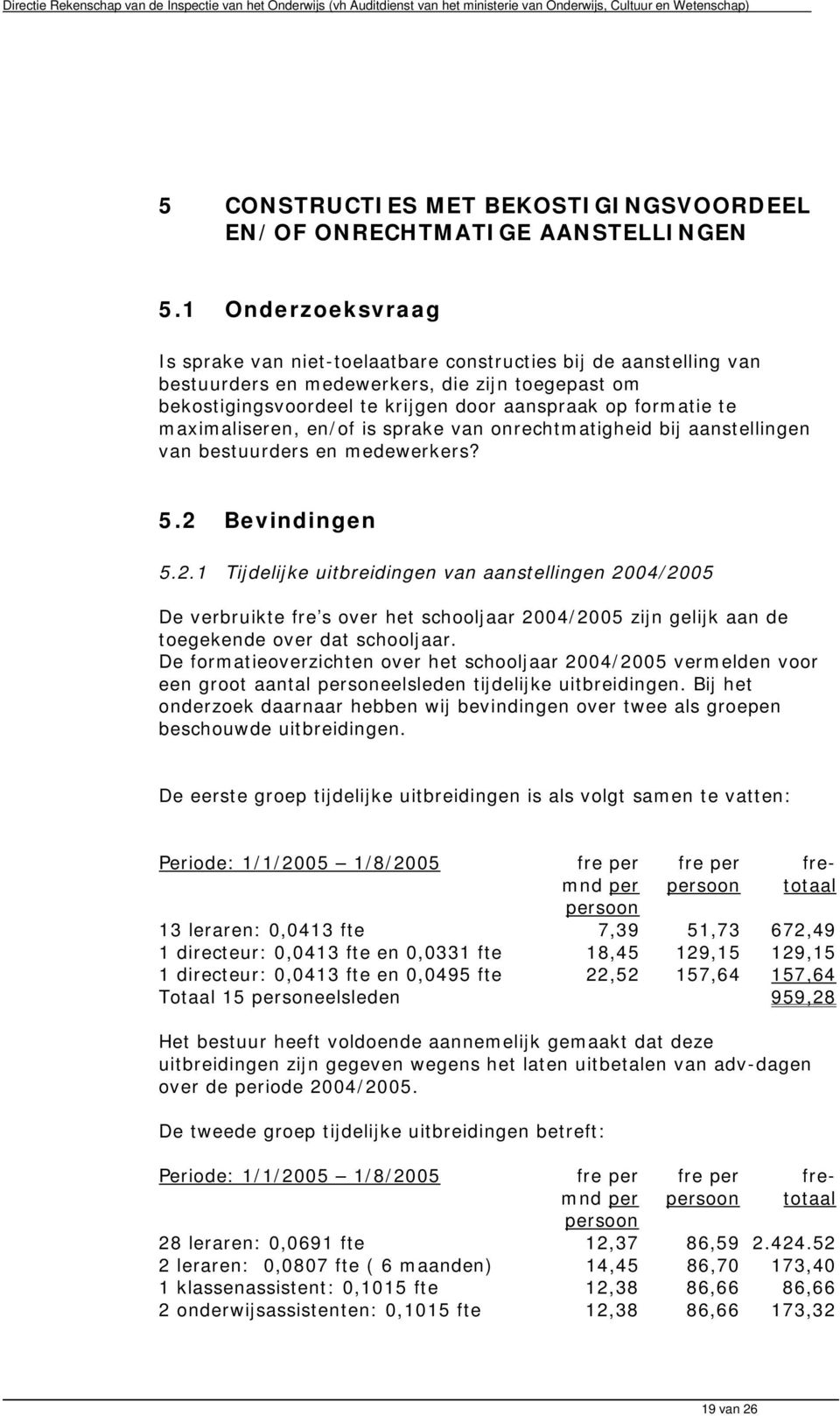 maximaliseren, en/of is sprake van onrechtmatigheid bij aanstellingen van bestuurders en medewerkers? 5.2 