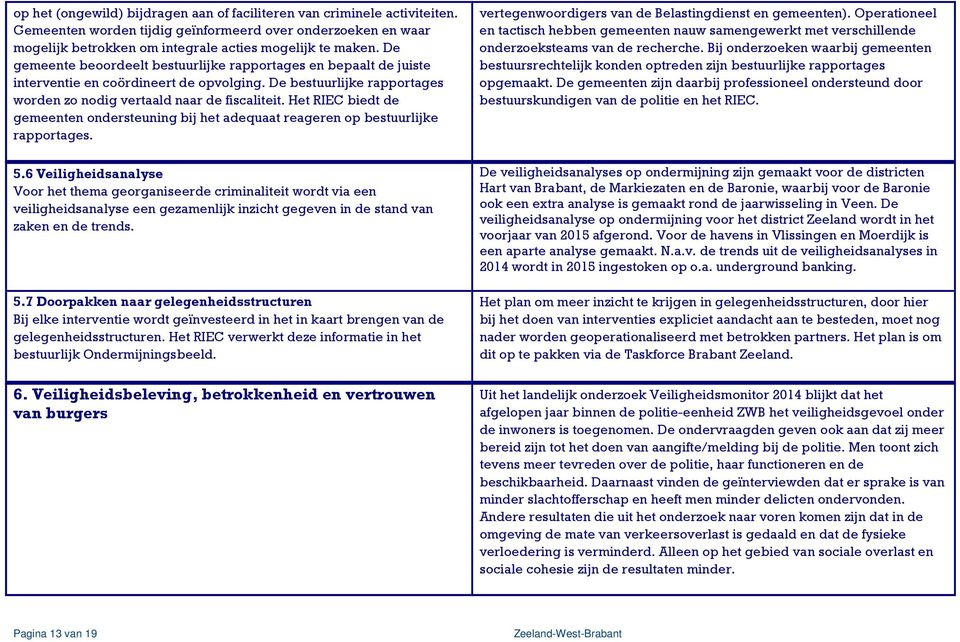 Het RIEC biedt de gemeenten ondersteuning bij het adequaat reageren op bestuurlijke rapportages. 5.