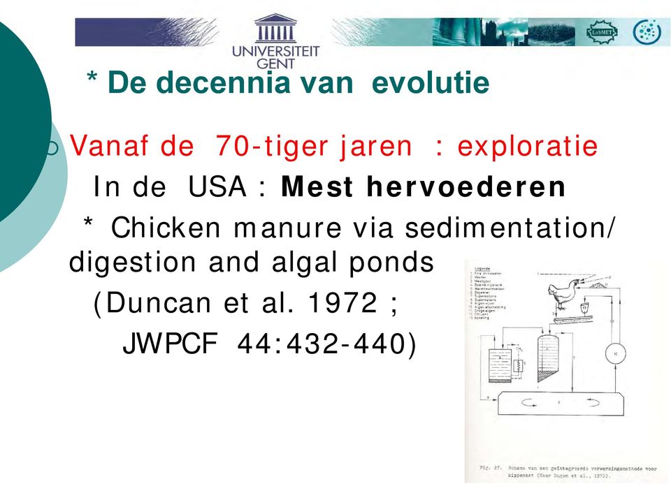 * Chicken manure via sedimentation/ digestion