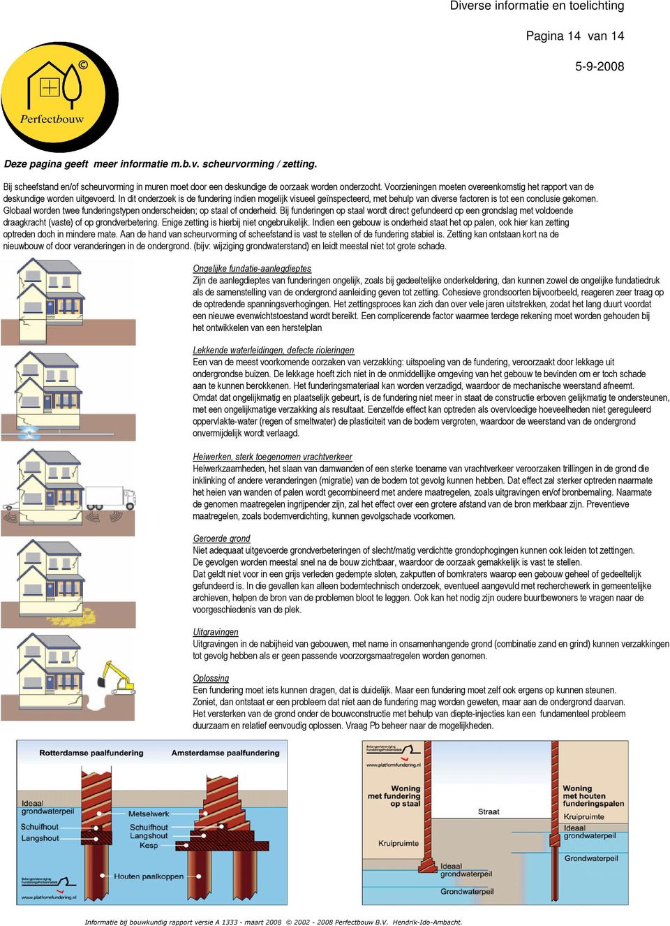 In dit onderzoek is de fundering indien mogelijk visueel geïnspecteerd, met behulp van diverse factoren is tot een conclusie gekomen.