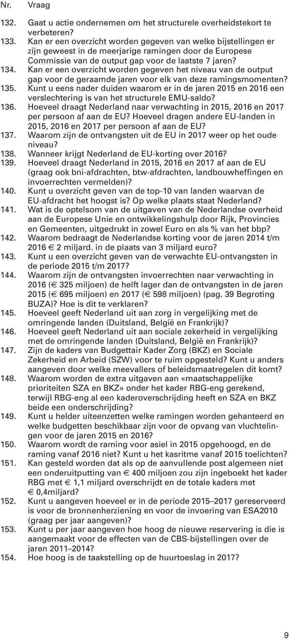 Kan er een overzicht worden gegeven het niveau van de output gap voor de geraamde jaren voor elk van deze ramingsmomenten? 135.