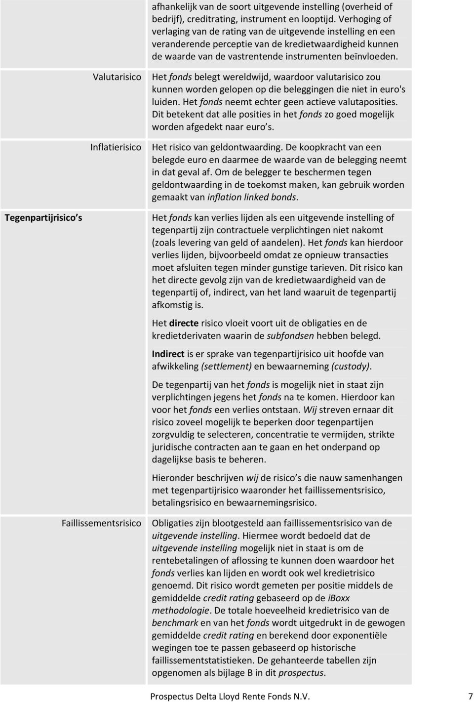 Valutarisico Het fonds belegt wereldwijd, waardoor valutarisico zou kunnen worden gelopen op die beleggingen die niet in euro's luiden. Het fonds neemt echter geen actieve valutaposities.