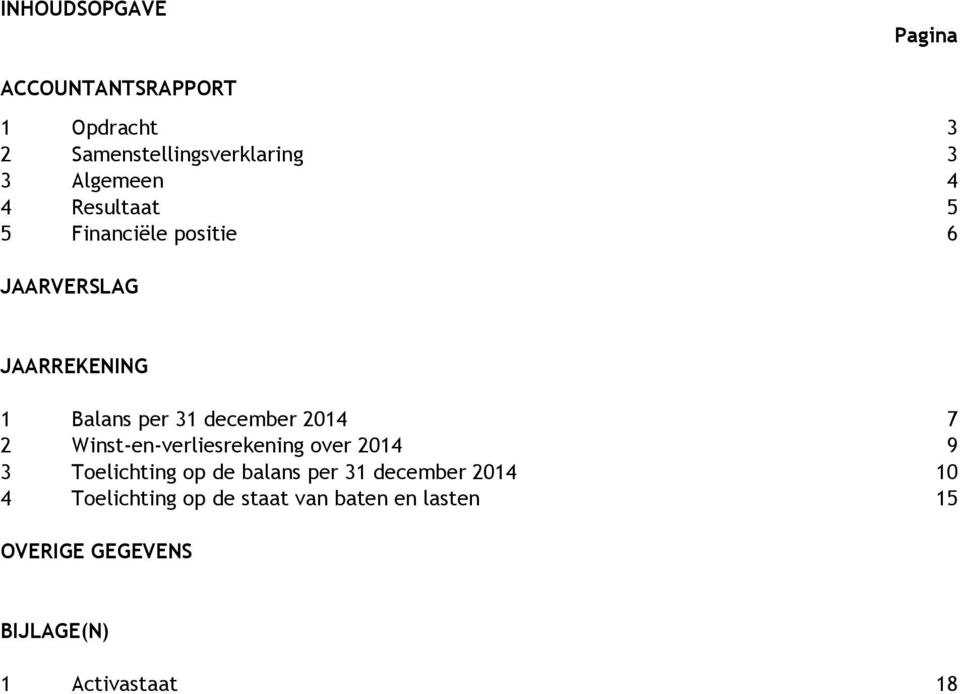 2014 7 2 Winst-en-verliesrekening over 2014 9 3 Toelichting op de balans per 31 december