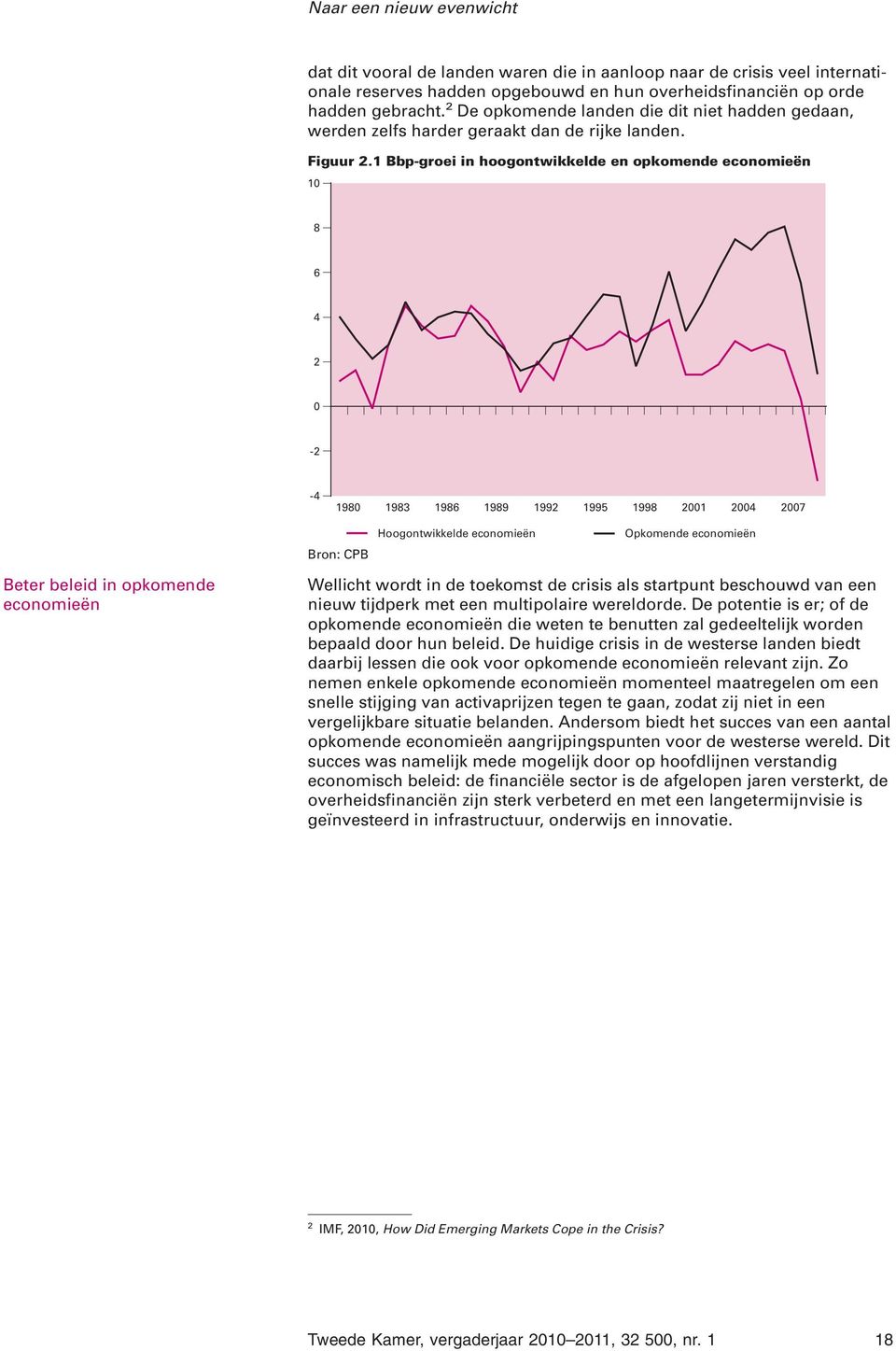 1 Bbp-groei in hoogontwikkelde en opkomende economieën 10 8 6 4 2 0-2 -4 1980 1983 1986 1989 1992 1995 1998 2001 2004 2007 Bron: CPB Hoogontwikkelde economieën Opkomende economieën Beter beleid in