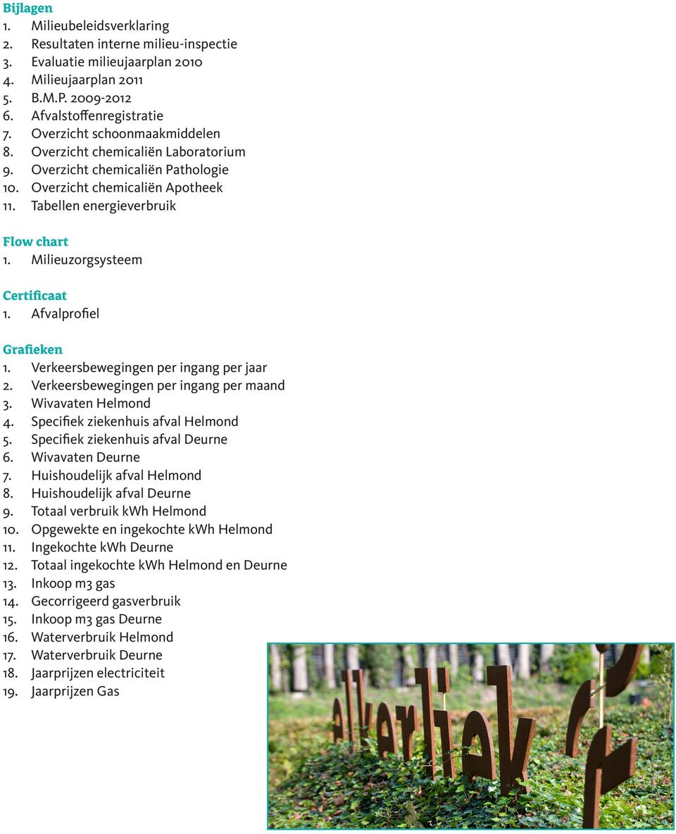 Milieuzorgsysteem Certificaat 1. Afvalprofiel Grafieken 1. Verkeersbewegingen per ingang per jaar 2. Verkeersbewegingen per ingang per maand 3. Wivavaten Helmond 4.