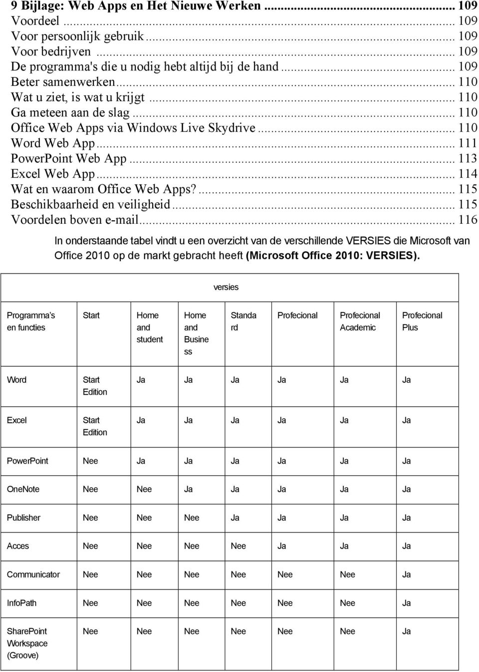 .. 114 Wat en waarom Office Web Apps?... 115 Beschikbaarheid en veiligheid... 115 Voordelen boven e-mail.