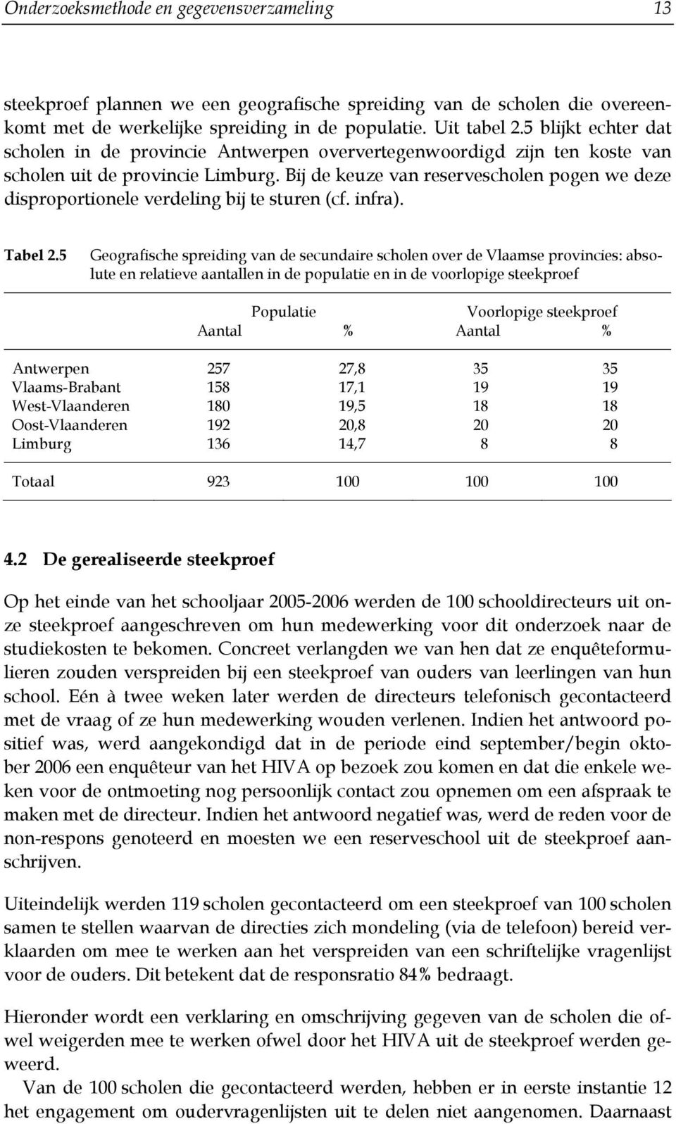 Bij de keuze van reservescholen pogen we deze disproportionele verdeling bij te sturen (cf. infra). Tabel 2.