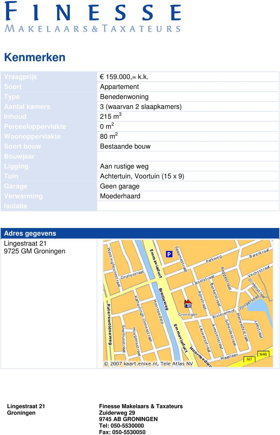 k. Soort Appartement Type Benedenwoning Aantal kamers 3 (waarvan 2 slaapkamers)