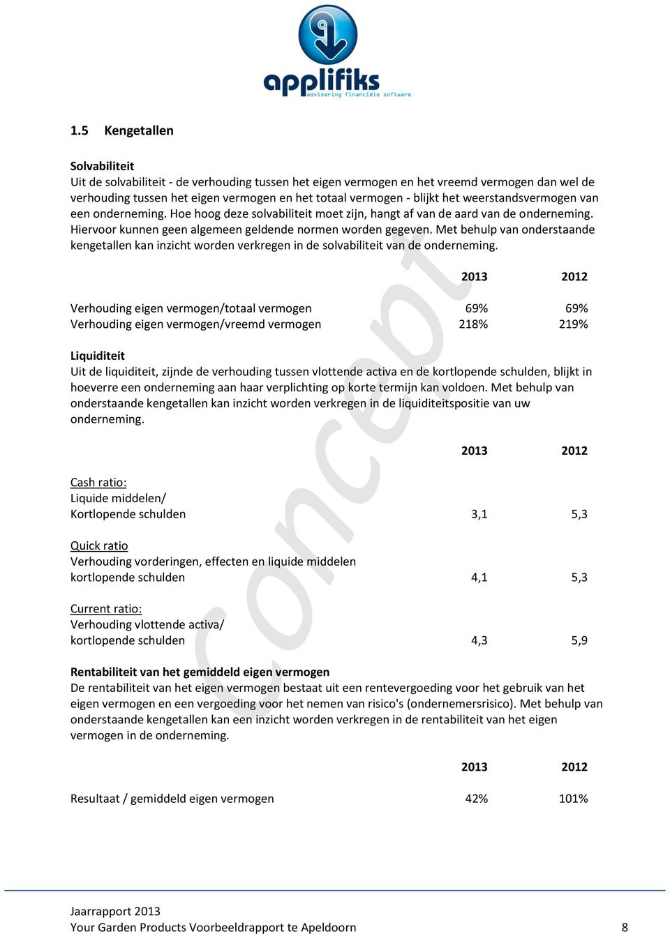 Met behulp van onderstaande kengetallen kan inzicht worden verkregen in de solvabiliteit van de onderneming.