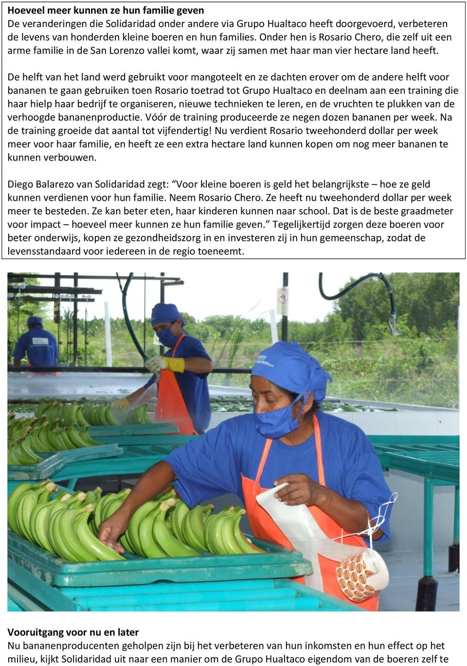 De helft van het land werd gebruikt voor mangoteelt en ze dachten erover om de andere helft voor bananen te gaan gebruiken toen Rosario toetrad tot Grupo Hualtaco en deelnam aan een training die haar