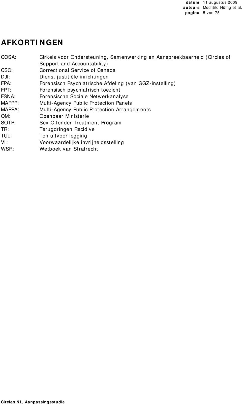 (van GGZ-instelling) Forensisch psychiatrisch toezicht Forensische Sociale Netwerkanalyse Multi-Agency Public Protection Panels Multi-Agency Public