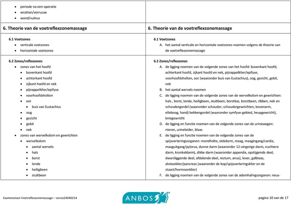 wervelkolom en gewrichten wervelkolom aantal wervels hals borst lende heiligbeen stuitbeen 6.1 Voetzones A.