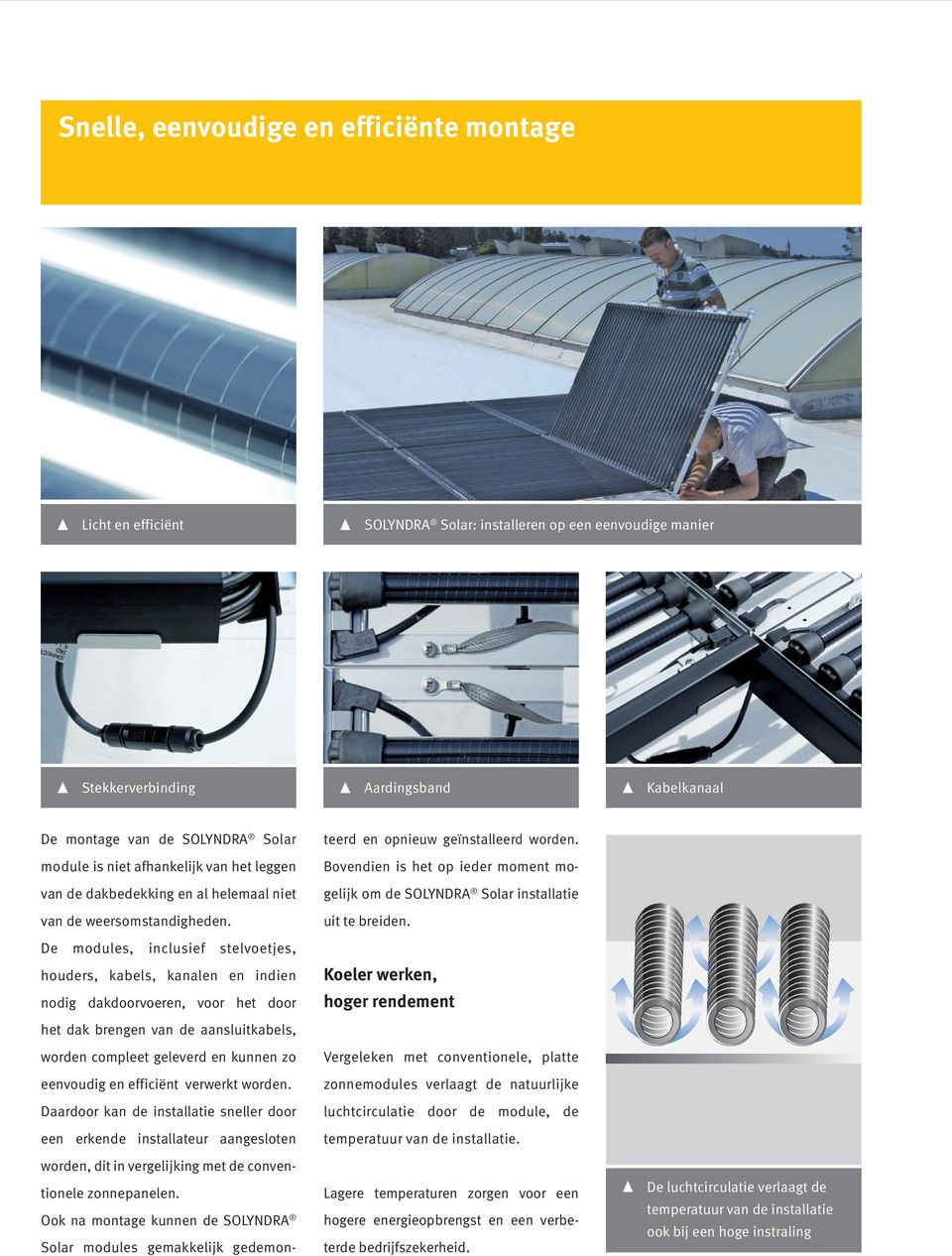 module is niet afhankelijk van het leggen Bovendien is het op ieder moment mo- van de dakbedekking en al helemaal niet gelijk om de SOLYNDRA Solar installatie van de weersomstandigheden.