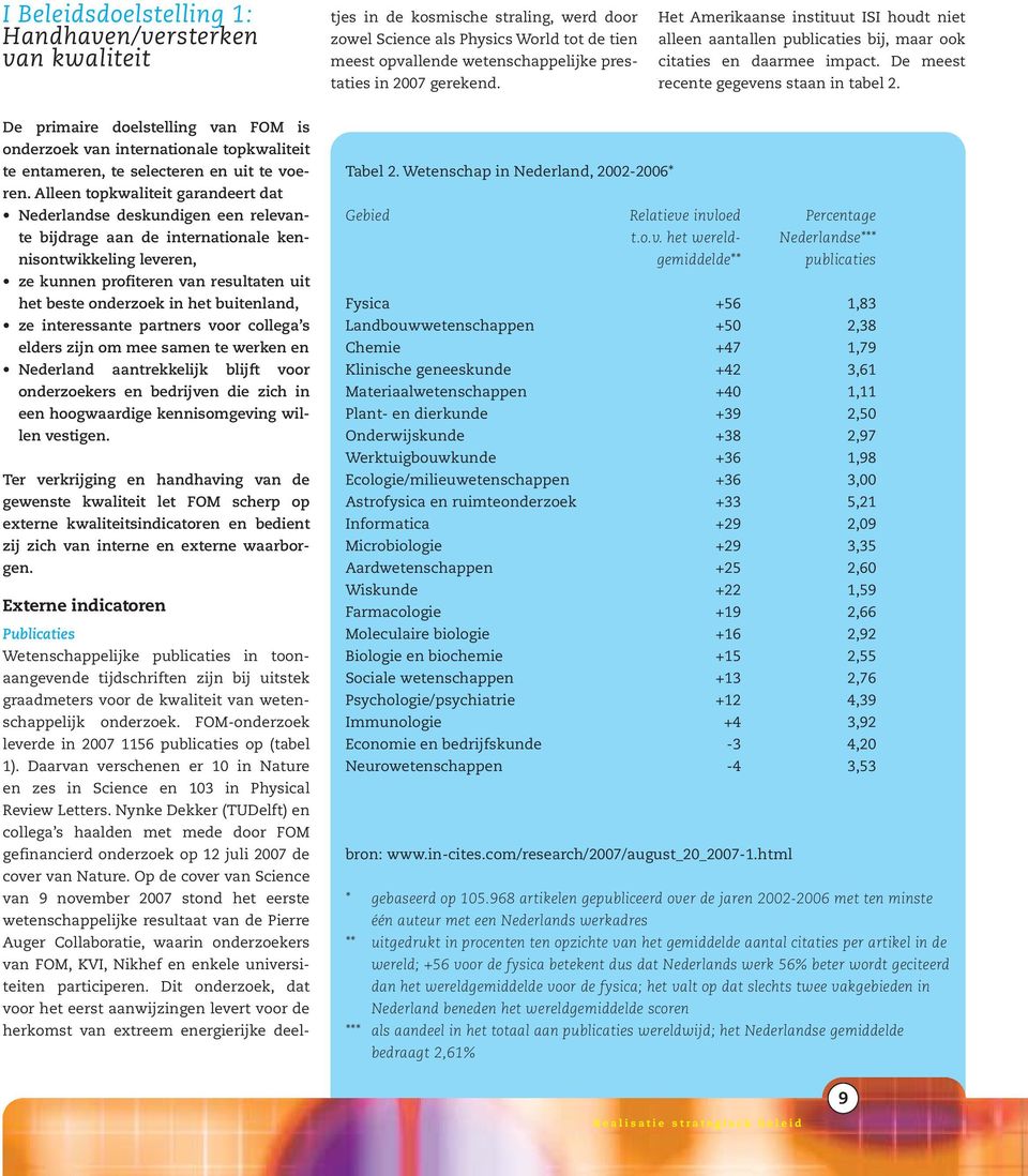 De primaire doelstelling van FOM is onderzoek van internationale topkwaliteit te entameren, te selecteren en uit te voeren.