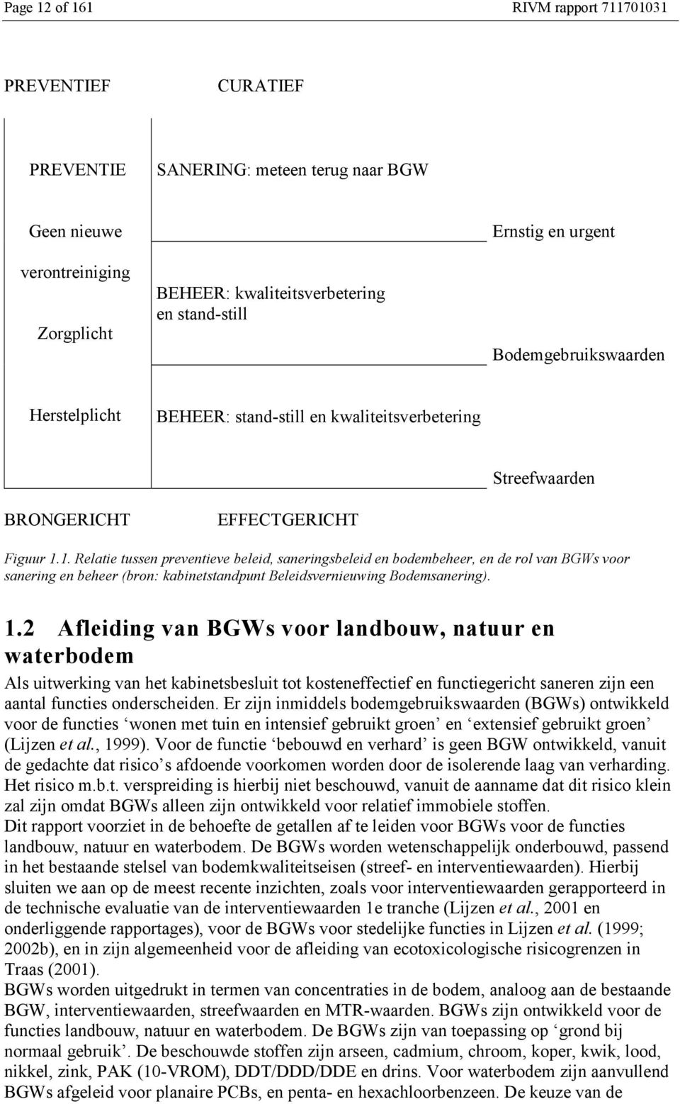 1. Relatie tussen preventieve beleid, saneringsbeleid en bodembeheer, en de rol van BGWs voor sanering en beheer (bron: kabinetstandpunt Beleidsvernieuwing Bodemsanering). 1.