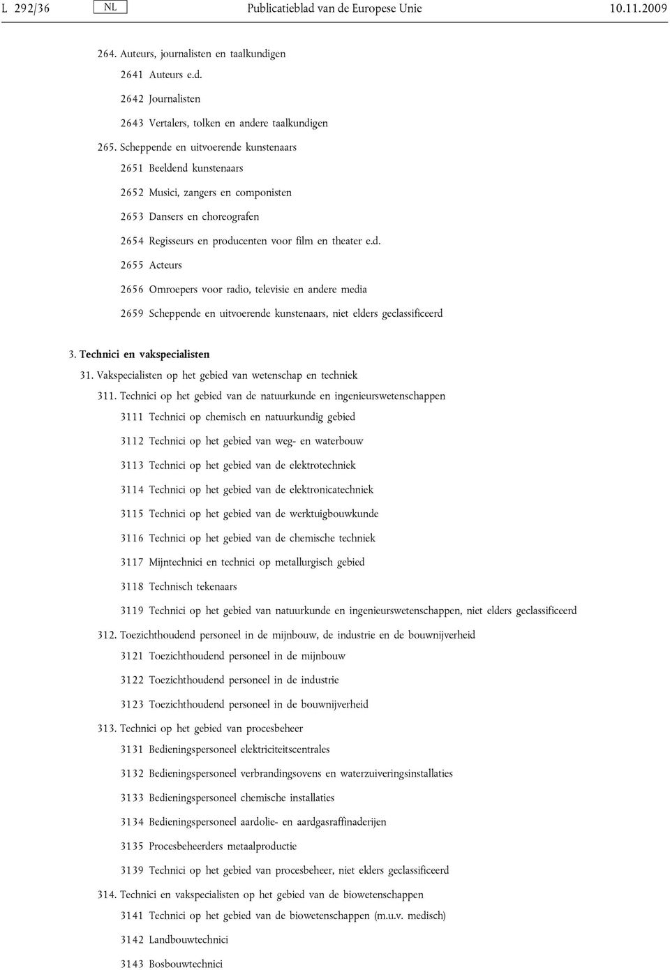 Technici en vakspecialisten 31. Vakspecialisten op het gebied van wetenschap en techniek 311.