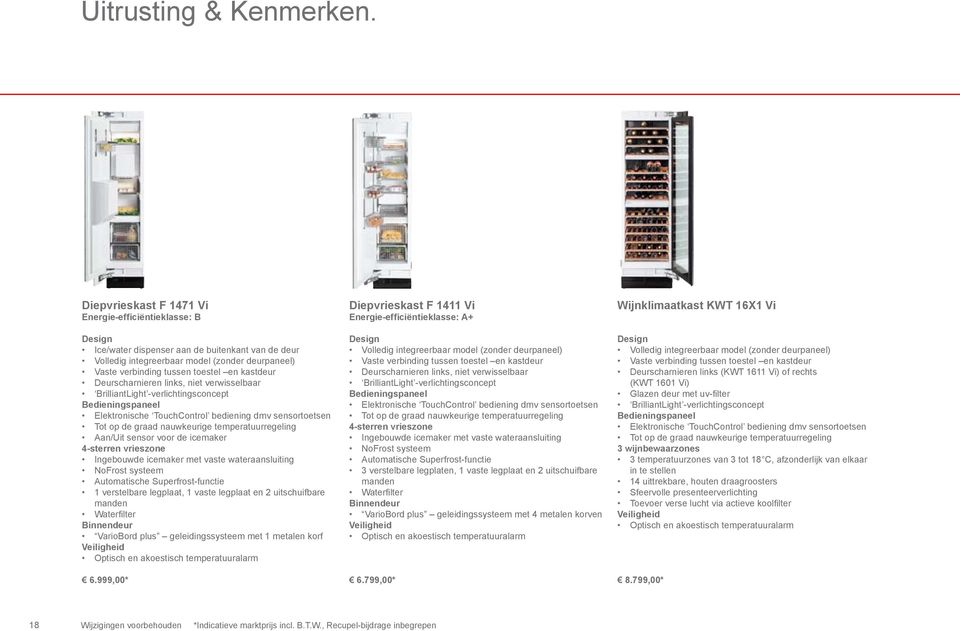 kastdeur Deurscharnieren links, niet verwisselbaar BrilliantLight -verlichtingsconcept Bedieningspaneel Elektronische TouchControl bediening dmv sensortoetsen Tot op de graad nauwkeurige