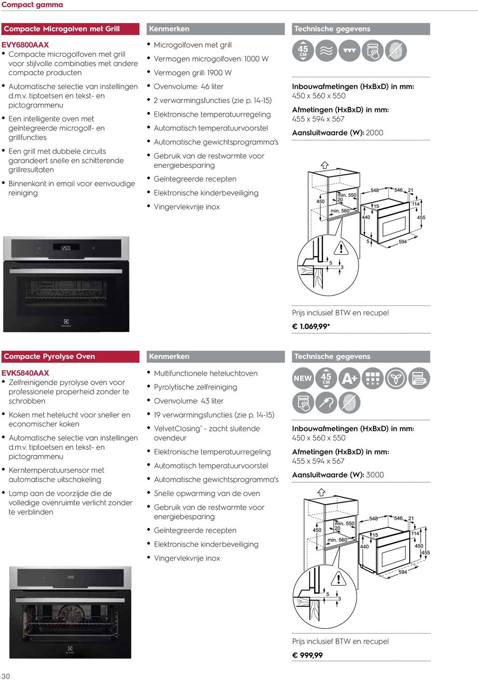 grillresultaten Binnenkant in email voor eenvoudige reiniging Microgolfoven met grill Vermogen microgolfoven: 1000 W Vermogen grill: 1900 W Ovenvolume: 46 liter 2 verwarmingsfuncties (zie p.