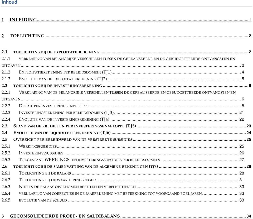 .. 6 2.2.2 DETAIL PER INVESTERINGSENVELOPPE... 8 2.2.3 INVESTERINGSREKENING PER BELEIDSDOMEIN (TJ3)... 21 2.2.4 EVOLUTIE VAN DE INVESTERINGSREKENING (TJ4)... 22 2.