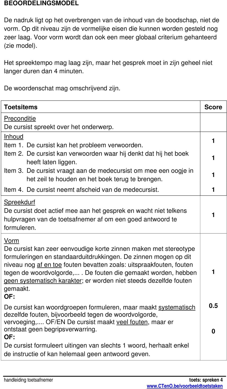 De woordenschat mag omschrijvend zijn. Toetsitems Preconditie De cursist spreekt over het onderwerp. Inhoud Item. De cursist kan het probleem verwoorden. Item 2.