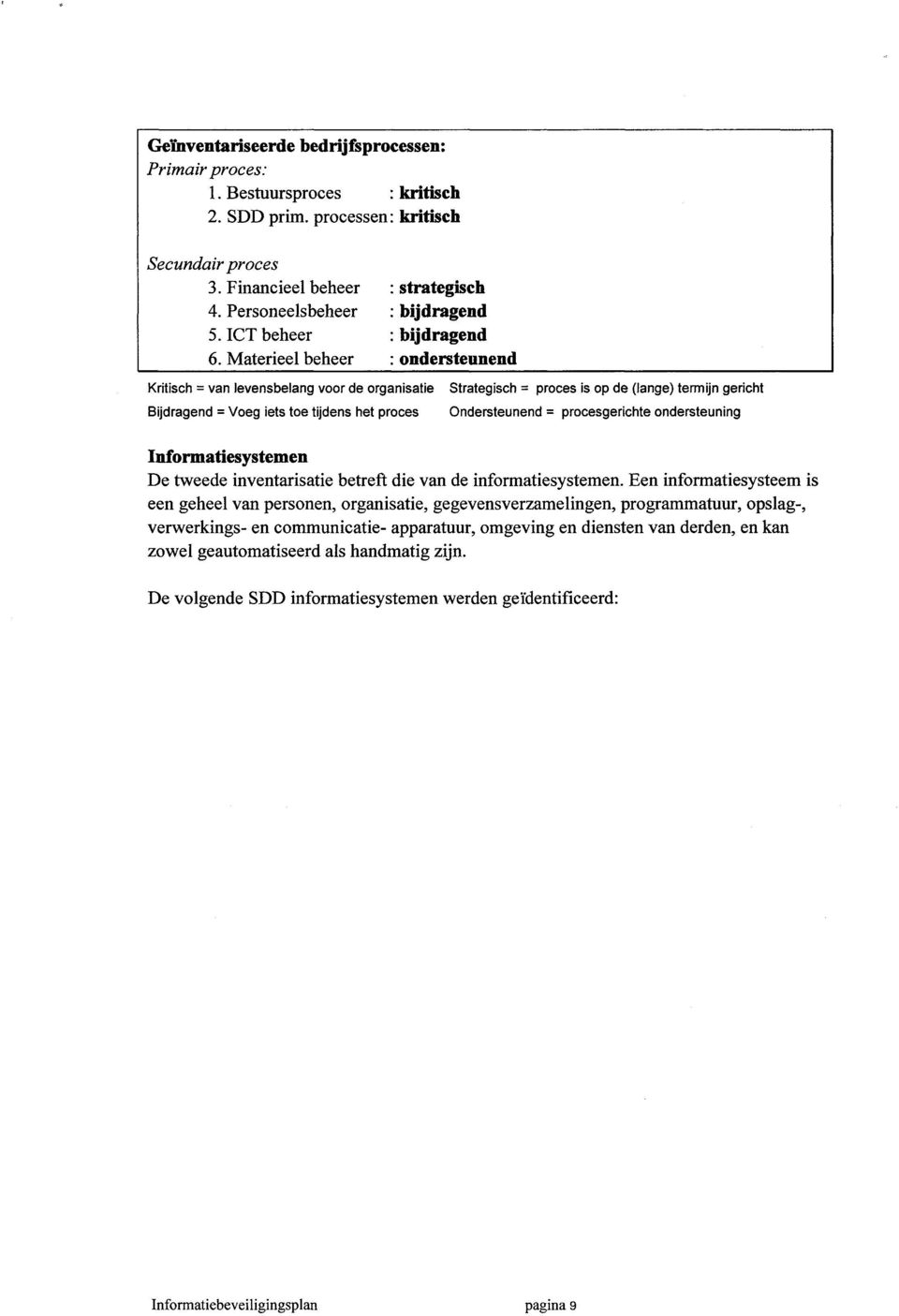 Materieel beheer : ondersteunend Kritisch = van levensbelang voor de organisatie Bijdragend = Voeg iets toe tijdens het proces Strategisch = proces is op de (lange) termijn gericht Ondersteunend =