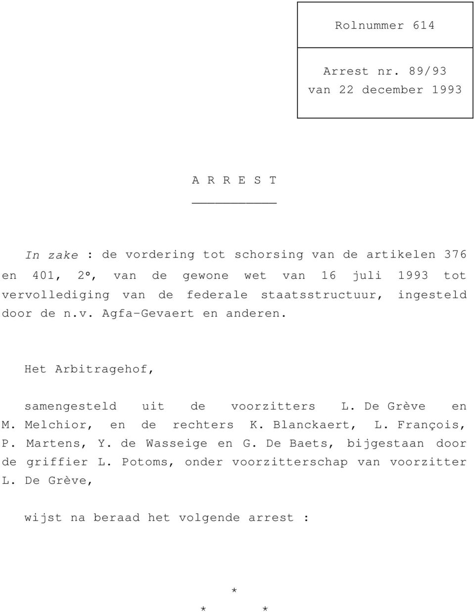 1993 tot vervollediging van de federale staatsstructuur, ingesteld door de n.v. Agfa-Gevaert en anderen.