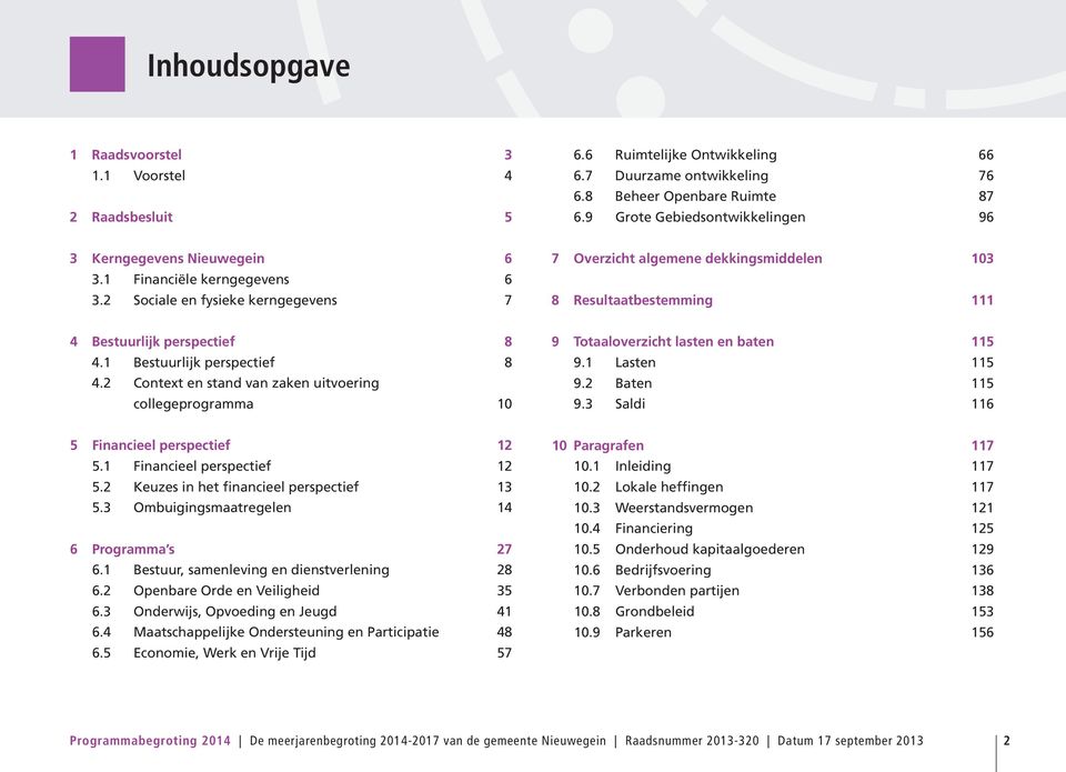 2 Sociale en fysieke kerngegevens 7 7 Overzicht algemene dekkingsmiddelen 103 8 Resultaatbestemming 111 4 Bestuurlijk perspectief 8 4.1 Bestuurlijk perspectief 8 4.