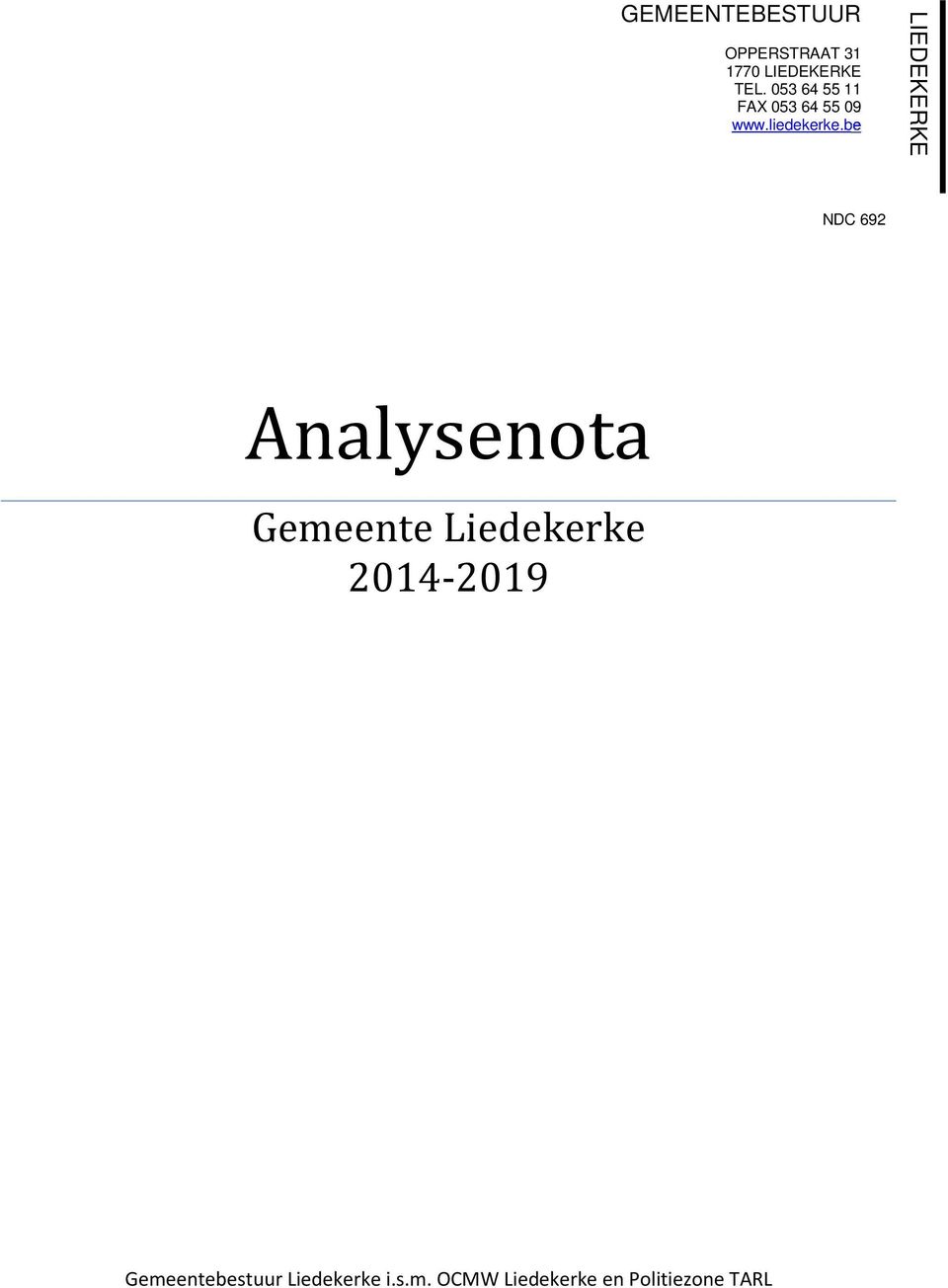 be LIEDEKERKE NDC 692 Analysenota Gemeente Liedekerke