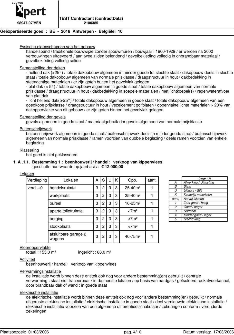 dakopbouw deels in slechte staat / totale dakopbouw algemeen van normale prijsklasse / draagstructuur in hout / dakbedekking in steenachtige materialen / er zijn goten buiten het gevelvlak gelegen -