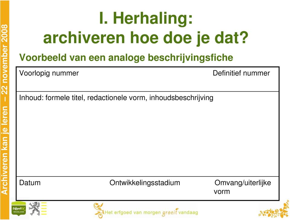 redactionele vorm, inhoudsbeschrijving Datum