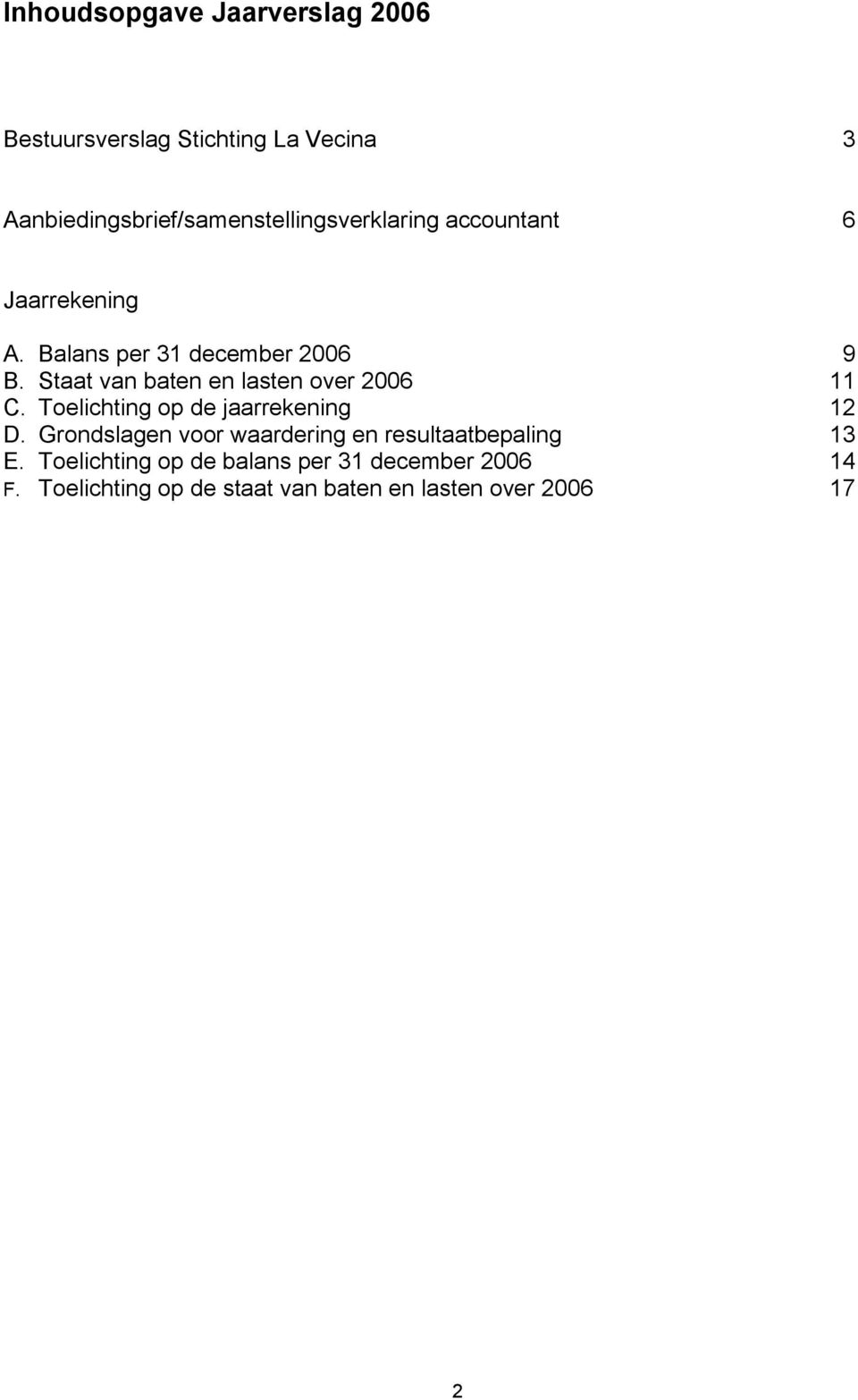 Staat van baten en lasten over 2006 11 C. Toelichting op de jaarrekening 12 D.