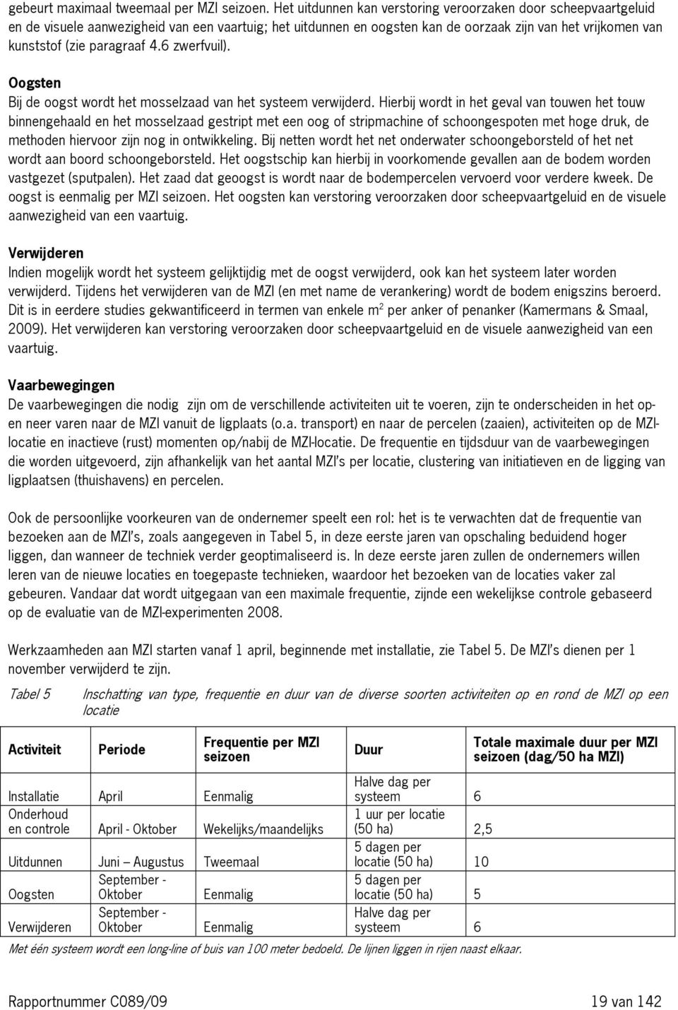 paragraaf 4.6 zwerfvuil). Oogsten Bij de oogst wordt het mosselzaad van het systeem verwijderd.