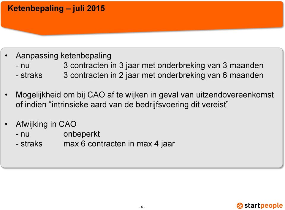 bij CAO af te wijken in geval van uitzendovereenkomst of indien intrinsieke aard van de