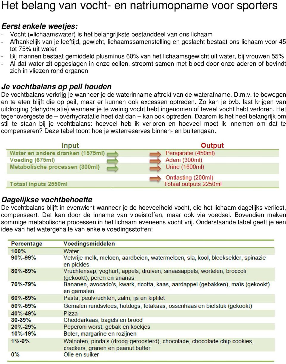 opgeslagen in onze cellen, stroomt samen met bloed door onze aderen of bevindt zich in vliezen rond organen Je vochtbalans op peil houden De vochtbalans verkrijg je wanneer je de waterinname aftrekt