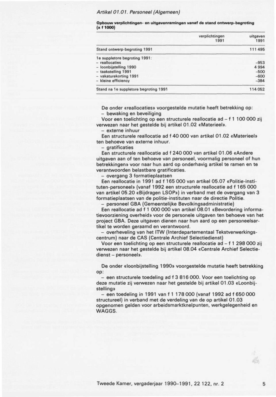 -500 - vakaturekorting -600 - kleine efficiency -384 Stand na 1 e suppletore begroting 114 052 De onder «reallocaties» voorgestelde mutatie heeft betrekking op: - bewaking en beveiliging Voor een