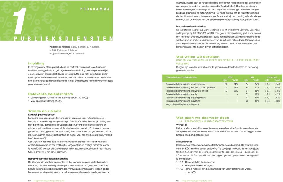 Purmerend streeft naar een moderne, vraaggerichte en geïntegreerde dienstverlening door de gemeentelijke organisatie, met als resultaat: tevreden burgers.