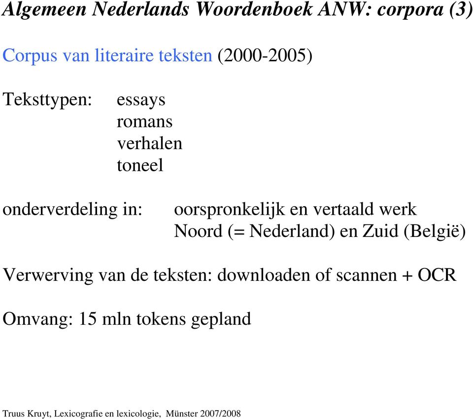 onderverdeling in: oorspronkelijk en vertaald werk Noord (= Nederland) en