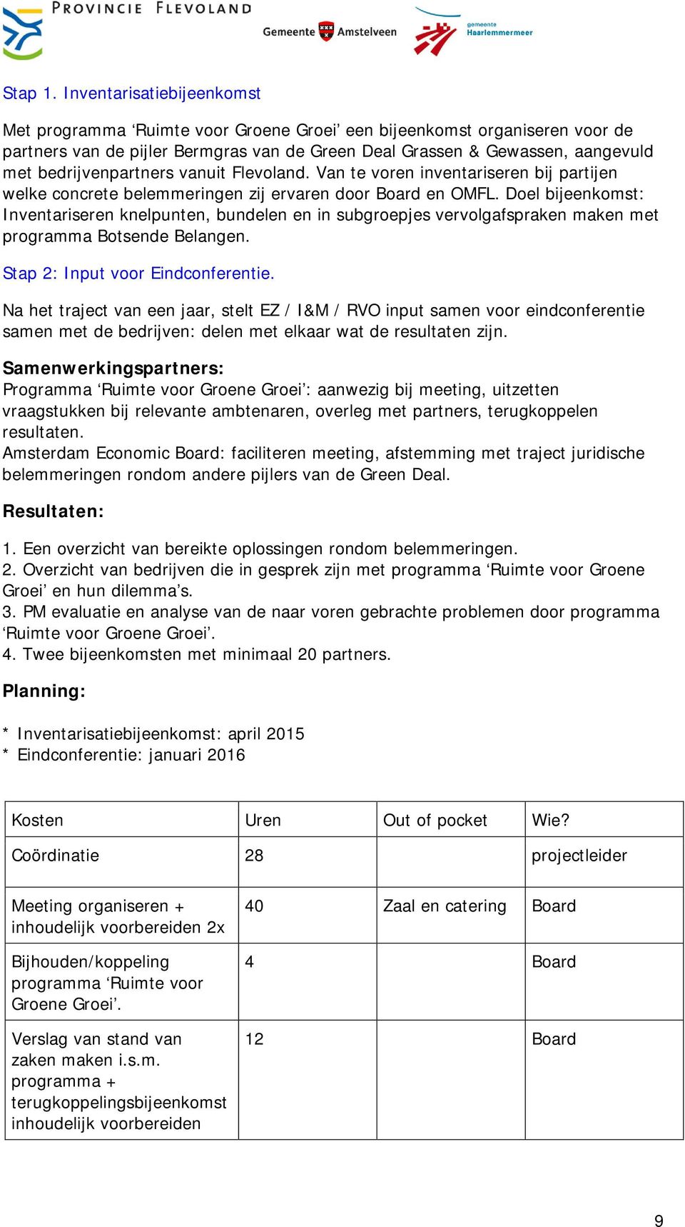 bedrijvenpartners vanuit Flevoland. Van te voren inventariseren bij partijen welke concrete belemmeringen zij ervaren door Board en OMFL.