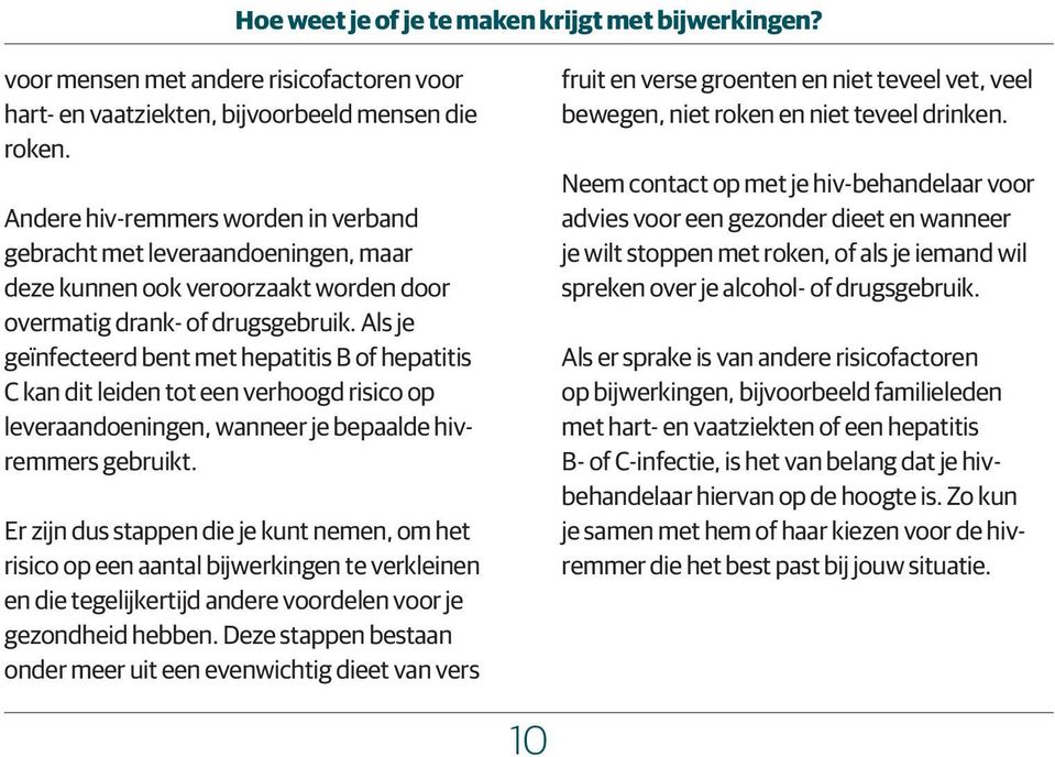 Als je geïnfecteerd bent met hepatitis B of hepatitis C kan dit leiden tot een verhoogd risico op leveraandoeningen, wanneer je bepaalde hivremmers gebruikt.