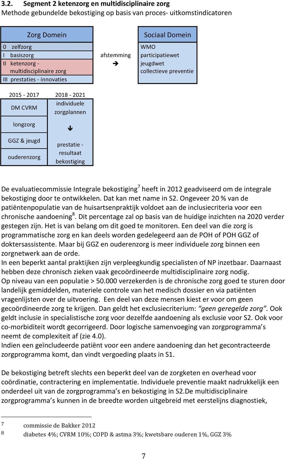 ouderenzorg ê prestatie - resultaat bekostiging De evaluatiecommissie Integrale bekostiging 7 heeft in 2012 geadviseerd om de integrale bekostiging door te ontwikkelen. Dat kan met name in S2.