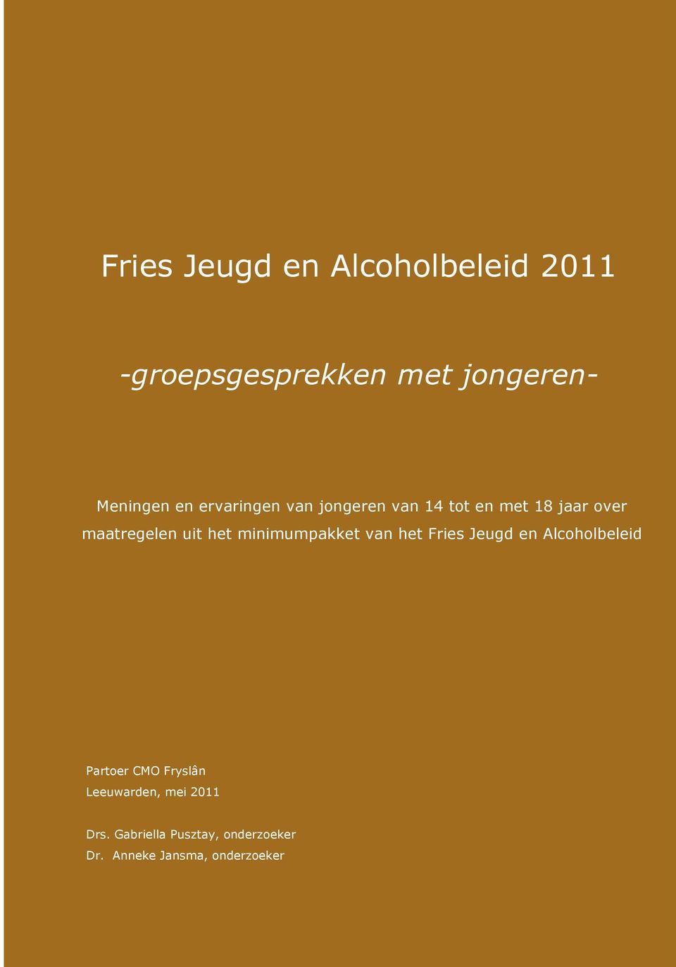 minimumpakket van het Fries Jeugd en Alcoholbeleid Partoer CMO Fryslân Leeuwarden,