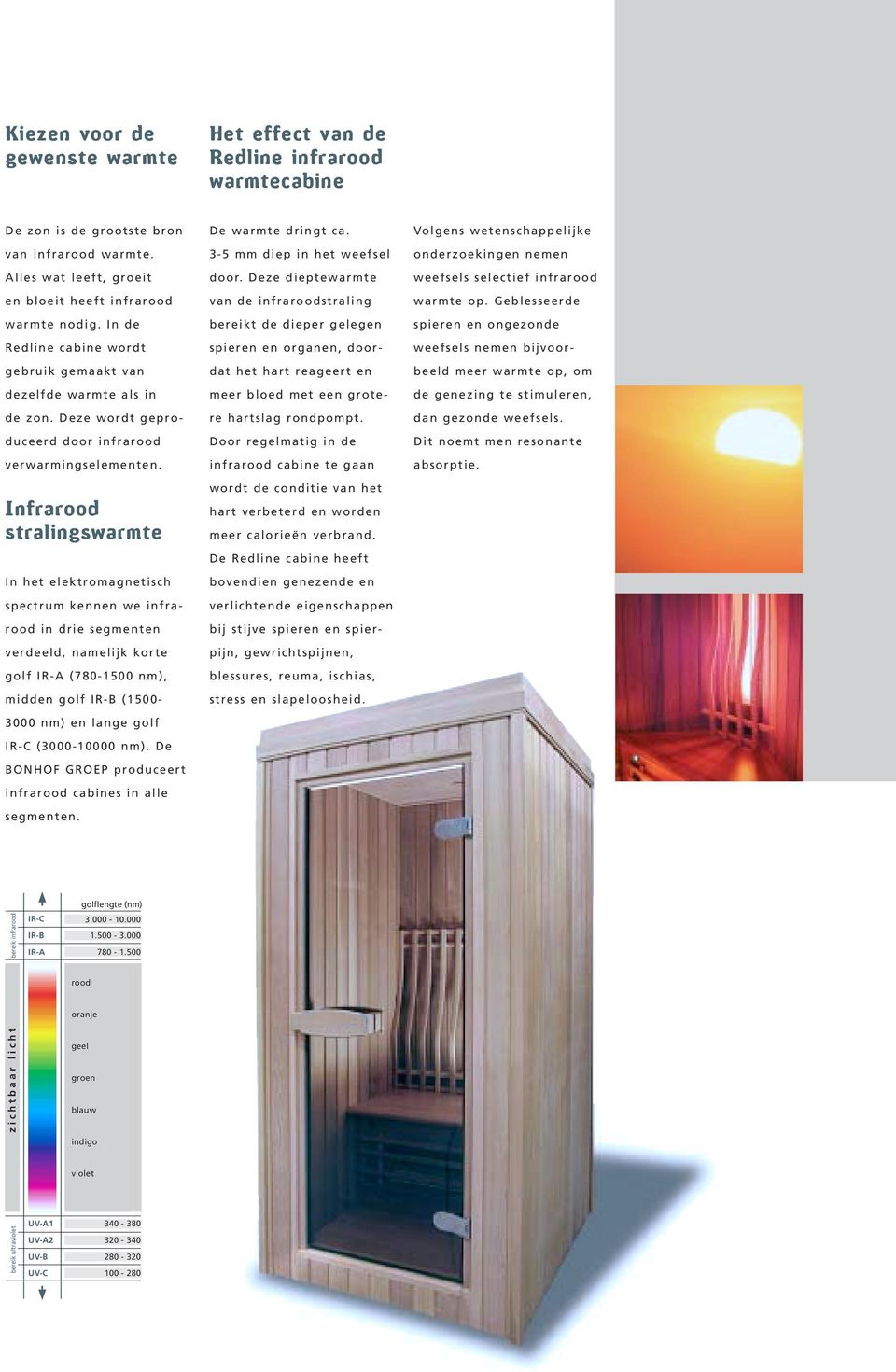 Infrarood stralingswarmte In het elektromagnetisch spectrum kennen we infrarood in drie segmenten verdeeld, namelijk korte golf IR-A (780-1500 nm), midden golf IR-B (1500-3000 nm) en lange golf IR-C