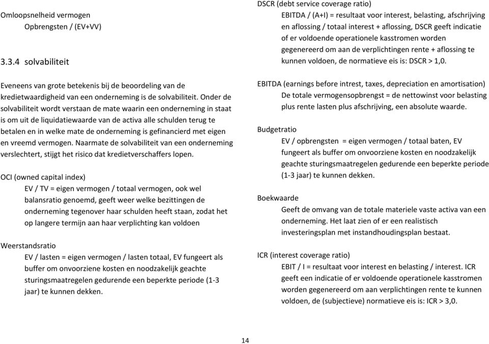 gefinancierd met eigen en vreemd vermogen. Naarmate de solvabiliteit van een onderneming verslechtert, stijgt het risico dat kredietverschaffers lopen.