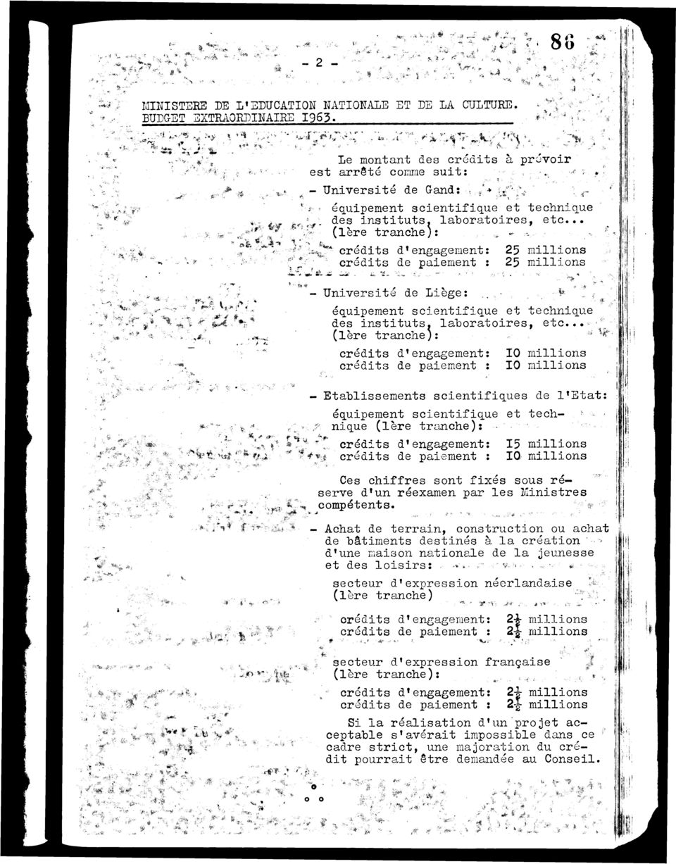 . (1ère tranche): crédits d'engagement: 25 millins crédits de paiement : 25 millins Université de Liège: équipement scientifique et technique des instituts, labratires, etc.