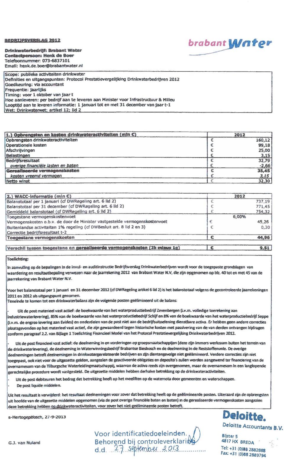 aanleveren: per bedrijf aan e leveren aan Mkilser voor Infrasrucuur & Milieu Loopijd aan e leveren informaie: 1 januari o en me 31 december van jaar -1 We: Drinkwaerwe; arikel 12; lid 2 &rabanwfl er