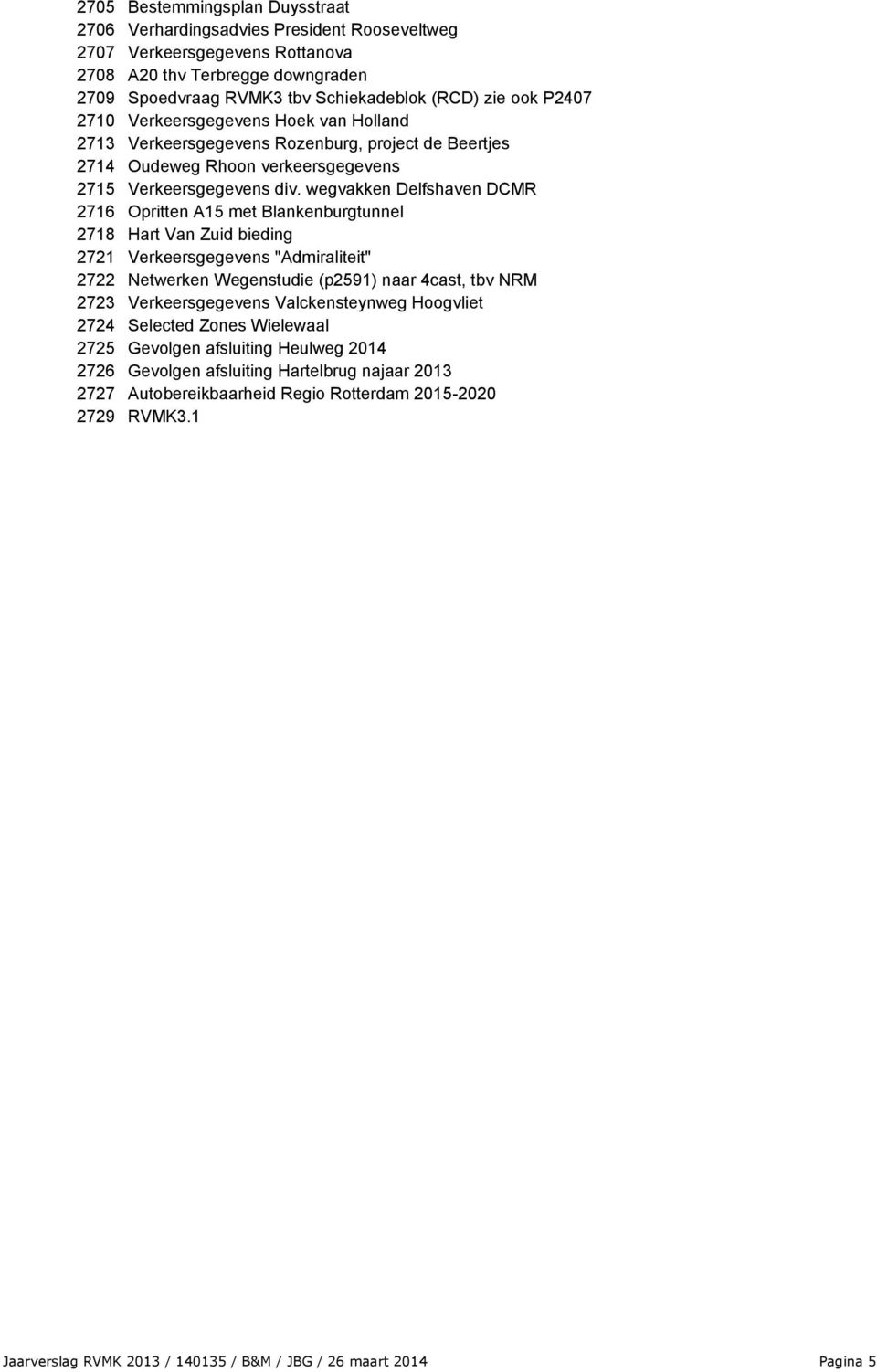 wegvakken Delfshaven DCMR 2716 Opritten A15 met Blankenburgtunnel 2718 Hart Van Zuid bieding 2721 Verkeersgegevens "Admiraliteit" 2722 Netwerken Wegenstudie (p2591) naar 4cast, tbv NRM 2723