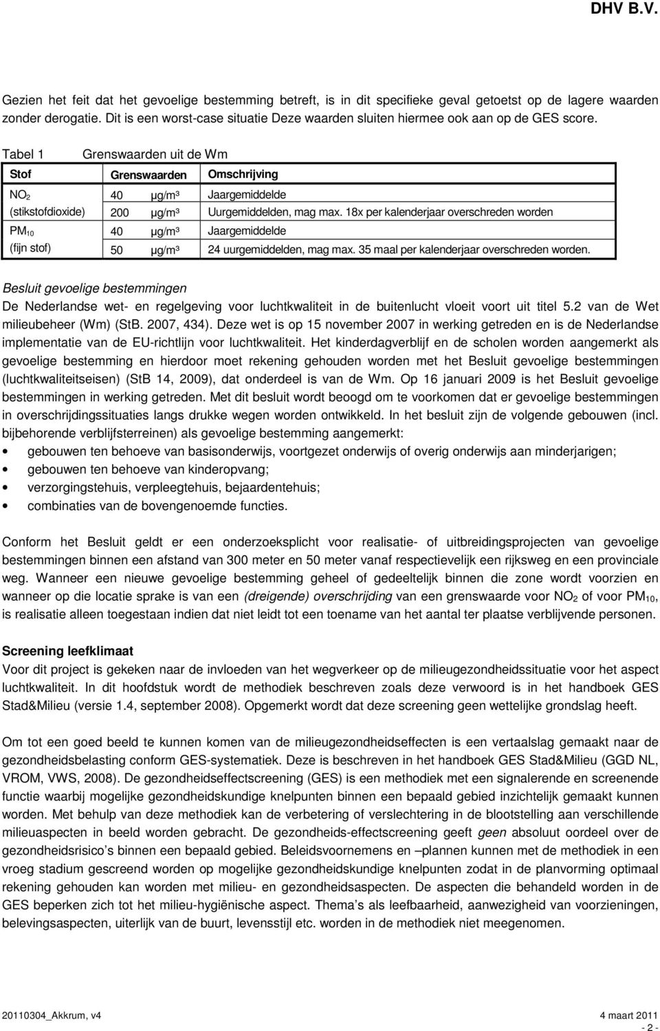 Tabel 1 Grenswaarden uit de Wm Stof Grenswaarden Omschrijving NO 2 40 µg/m³ Jaargemiddelde (stikstofdioxide) 200 µg/m³ Uurgemiddelden, mag max.