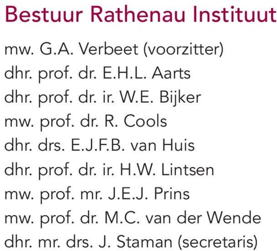E.J.F.B. van Huis dhr. prof. dr. ir. H.W. Lintsen mw. prof. mr. J.E.J. Prins mw.